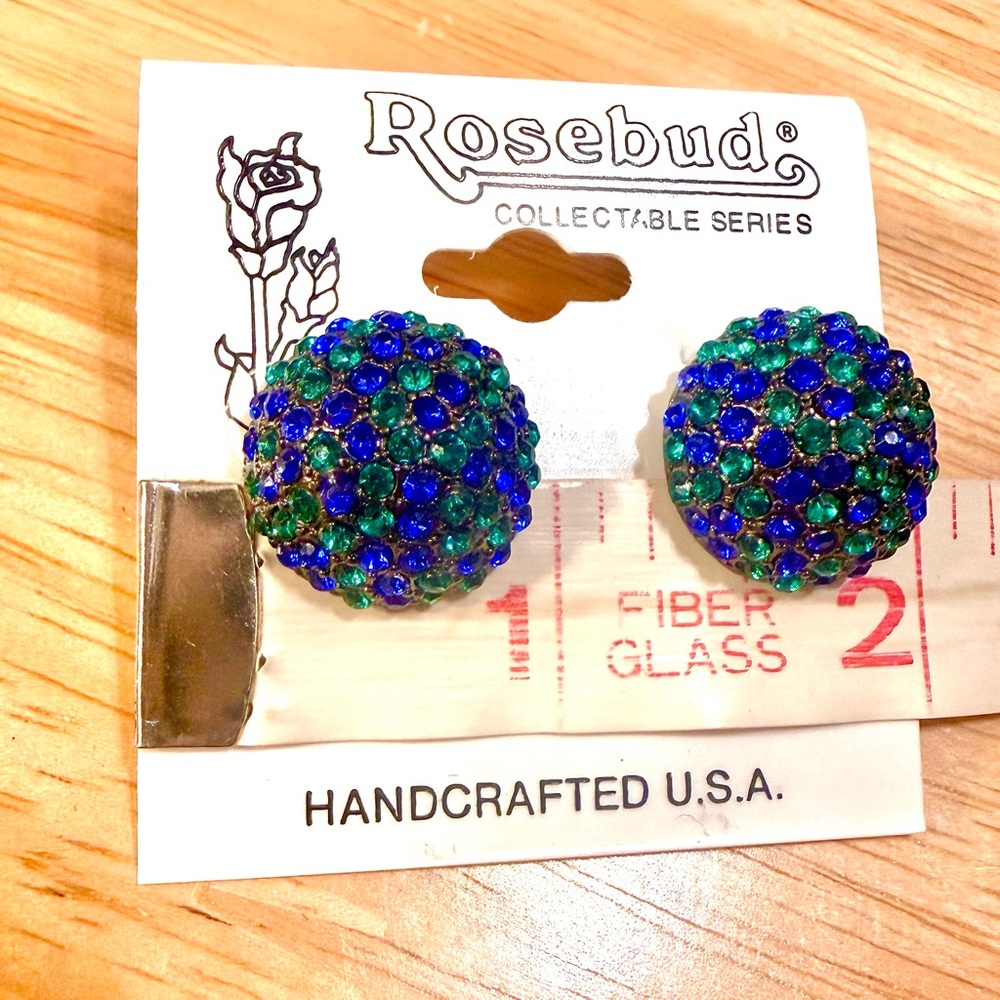 Rosebud vintage Collectable Series Blue and Green Stud Earrings - Picture 4 of 4